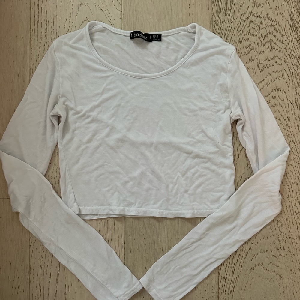 Boohoo Cream Fitted Crop Blouse + Zara Crop